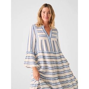 COPY - Faherty Dream Cotton Gauze Vida Midi Dress Blue Baja Large Boho Beach St…